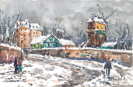 Montmartre+sous+la+neige+-+le+moulin+de+la+Galette